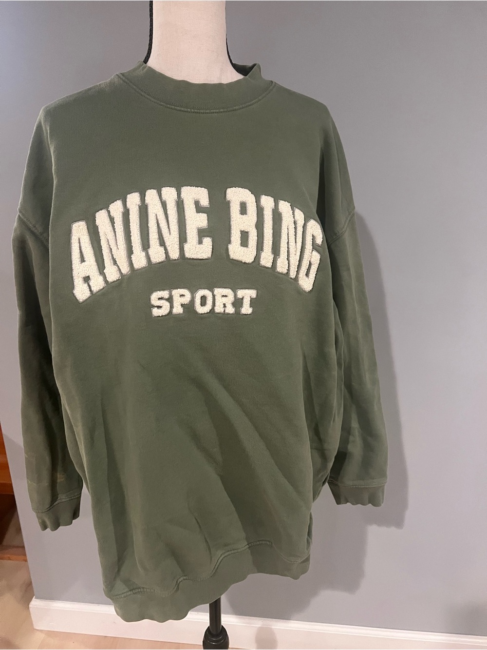 Anine Bing Olive Green 'Anine Bing Sport' Chenille Logo Sweatshirt